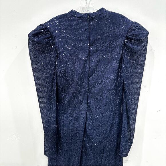 NWT Leena Mac Duggal 42020 High Neckline Long Sleeve Sequin Midi Dress. - Picture 8 of 9